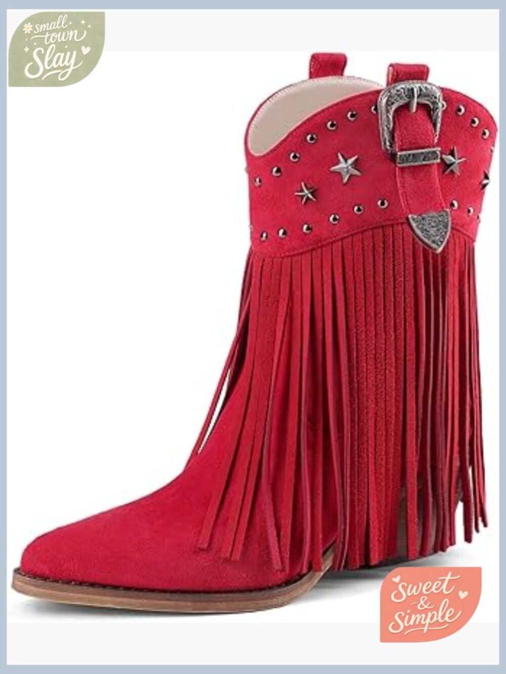 Retro Suede Fringe Ankle Boots Chunky Heel Cowboy Western Pull On